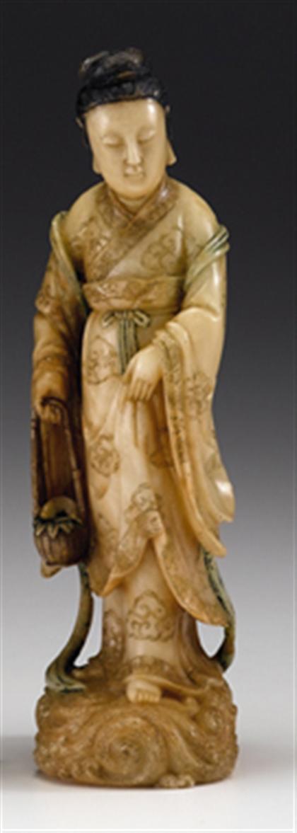 Appraisal: Fine and large Chinese partially gilded soapstone Quanyin th century