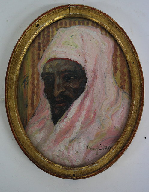 Appraisal: PAUL CIROU - MINIATURE SHOULDER LENGTH PORTRAIT OF AN ARAB