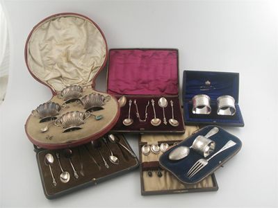 Appraisal: Six various cased sets a fork spoon and napkin ring