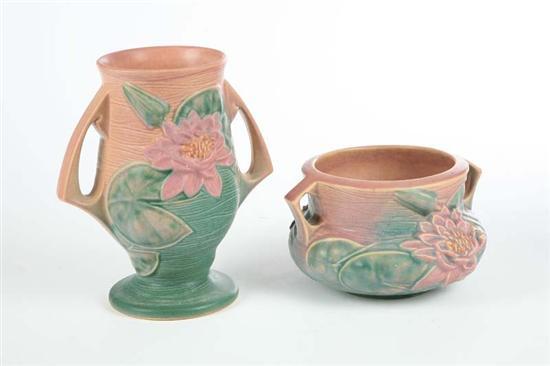 Appraisal: TWO ROSEVILLE VASES In the Water Lily pattern and h