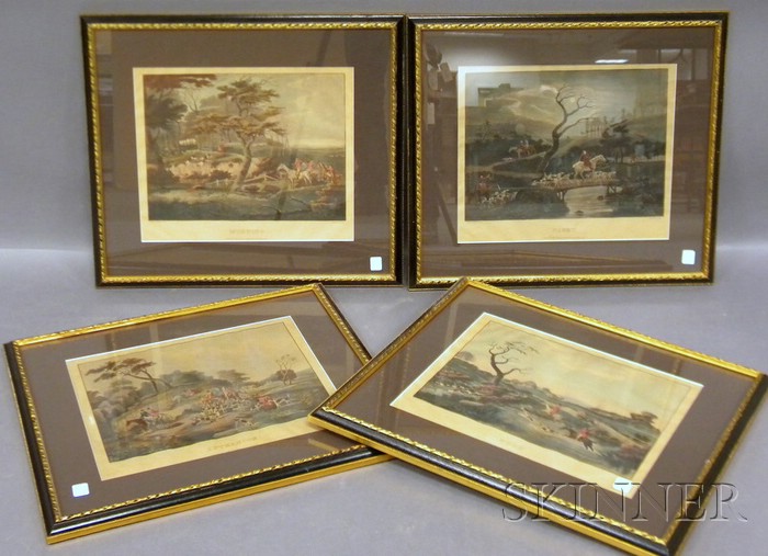 Appraisal: Set of Four Framed J Deeley Hand-colored Hunt Scene Engravings