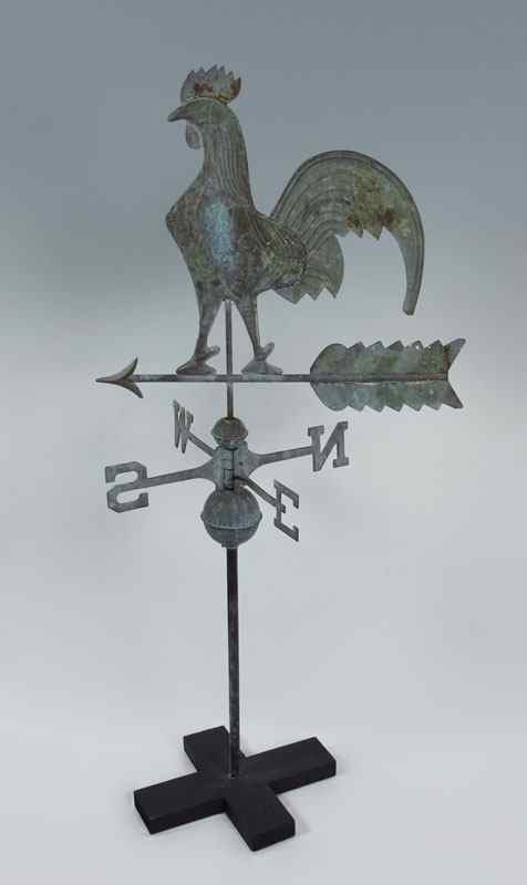 Appraisal: MOLDED COPPER ROOSTER WEATHER VANE Full molded body with pressed