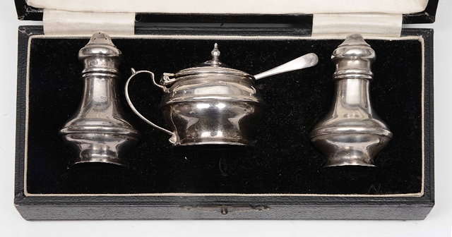 Appraisal: A three piece silver cruet setof baluster shaped form comprising