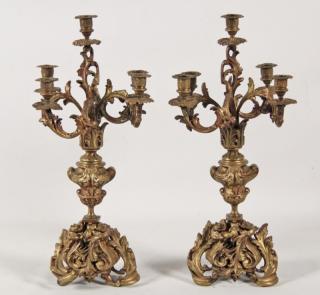 Appraisal: PAIR OF FRENCH GILT BRASS LIGHT CANDELABRA PAIR OF FRENCH