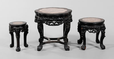 Appraisal: Three Inlaid Tabourets Chinese early to mid th century carved