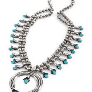 Appraisal: A Navajo Silver and Turquoise Squash Blossom Necklace third quarter