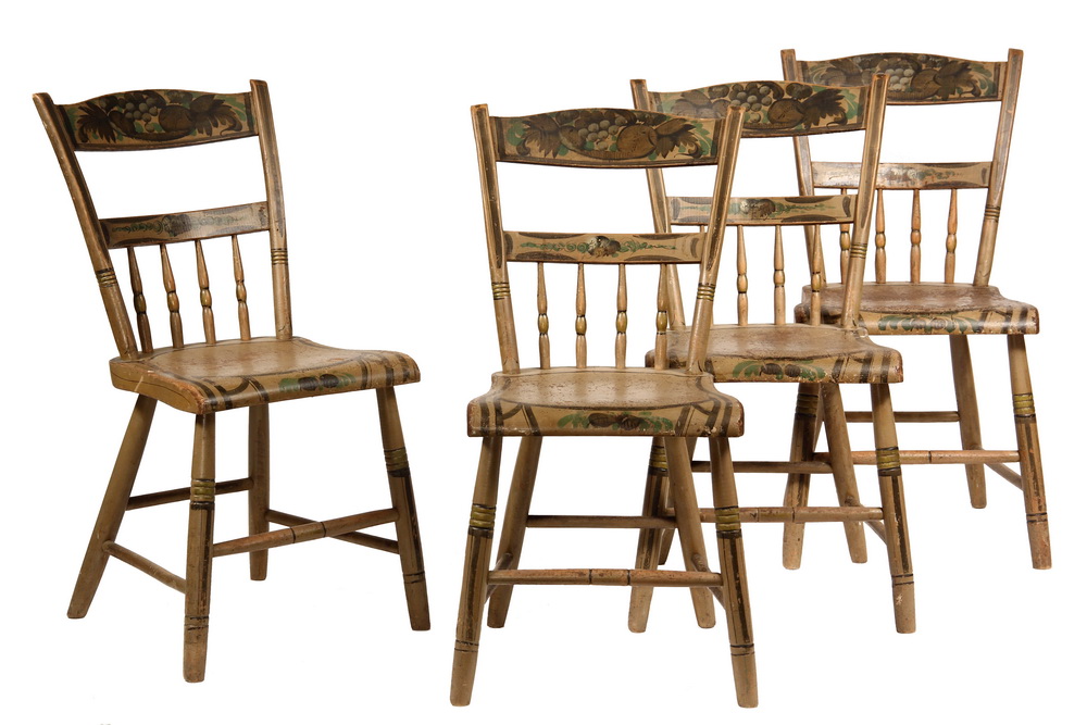 Appraisal: SET OF MAINE COUNTRY CHAIRS - Sheraton Period Plank Seat