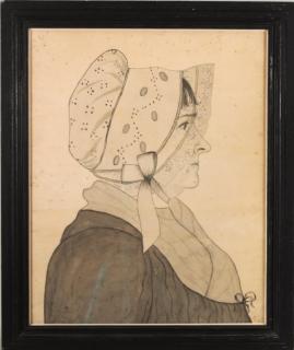 Appraisal: Pencil Drawing Lady in Bonnet Poss Ohio Attributed to one