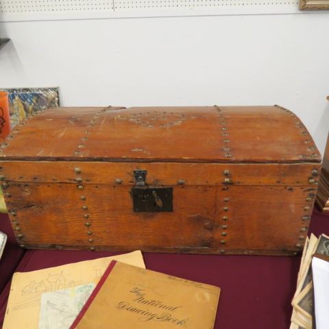 Appraisal: Antique Pine Trunk brass studded dome top x