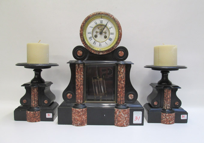 Appraisal: THREE-PIECE FRENCH CLOCK SET Fritz Marti et Fils Medaille d'Or