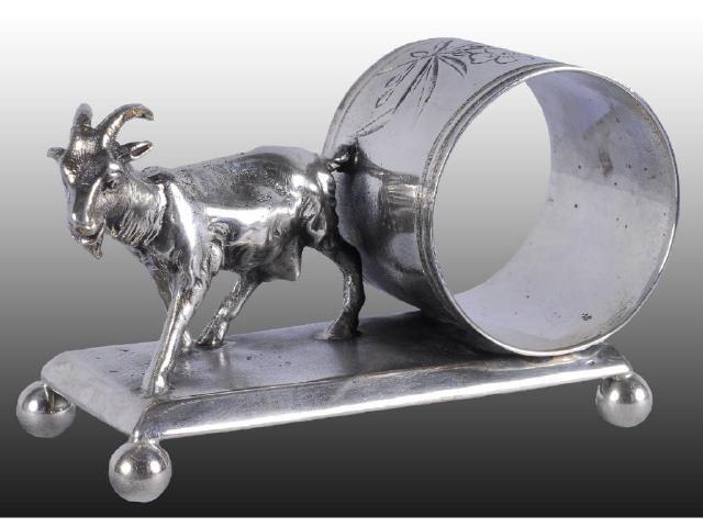 Appraisal: Walking Goat Figural Napkin Ring Description Rectangular ball footed base