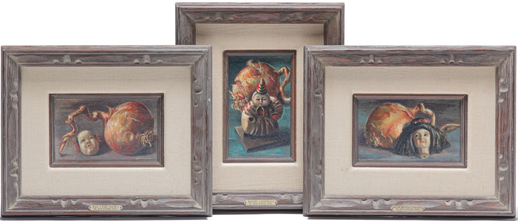 Appraisal: THREE MASK PAINTINGS BY JACK RICHARD Ohio - Oil on