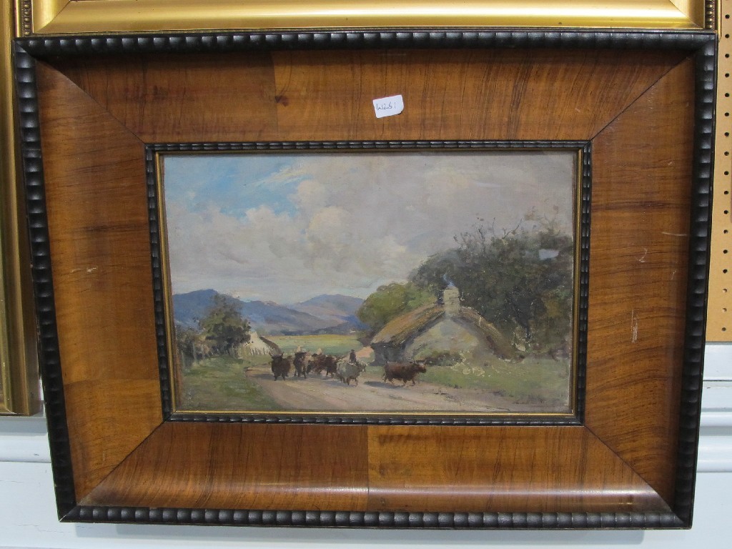 Appraisal: Late th Century oil on board Scottish landscape with a