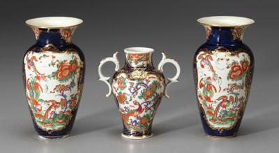 Appraisal: Set of three Worcester vases fine chinoiserie decoration with exotic