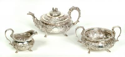 Appraisal: AN IRISH GEORGE IV THREE PIECE TEA SET James Le