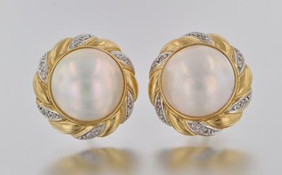 Appraisal: A Pair of Mabe Pearl and Diamond Earrings k yellow