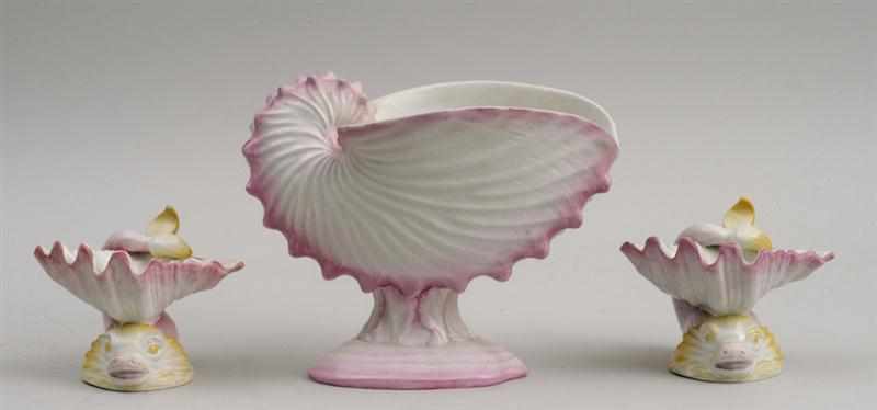 Appraisal: WEDGWOOD ASSEMBLED THREE-PIECE ''SHELL'' GARNITURE Each with impressed mark comprising