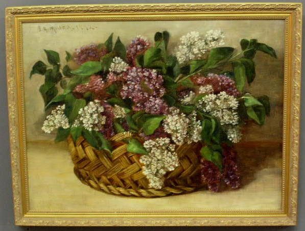 Appraisal: Oil on canvas still life of lilacs signed G A