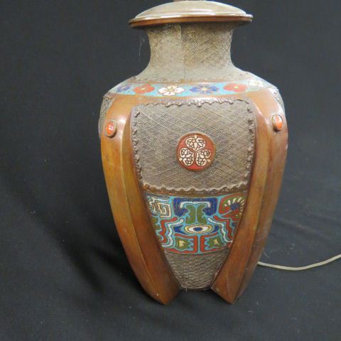 Appraisal: Japanese Bronze Champleve Jeweled Lamp body