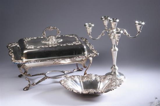 Appraisal: THREE PIECES WALLACE STERLING SILVER AND SILVER PLATED TABLEWARES Including