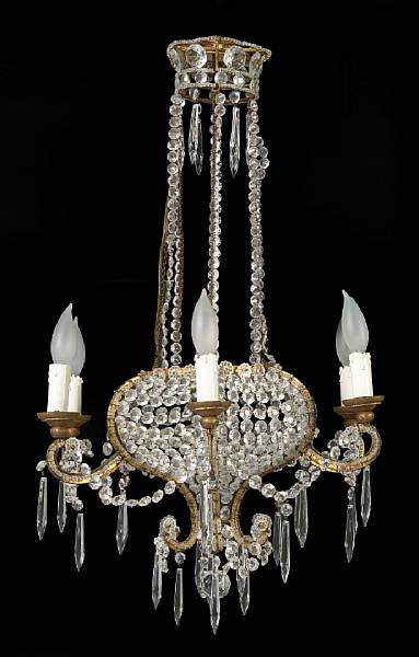 Appraisal: A Belle Epoque style cut glass six light chandelier early