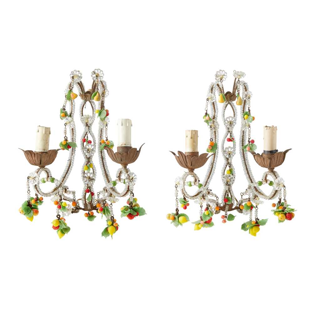 Appraisal: PAIR OF ITALIAN COLOURED GLASS BEADED AND GILT METAL WALL