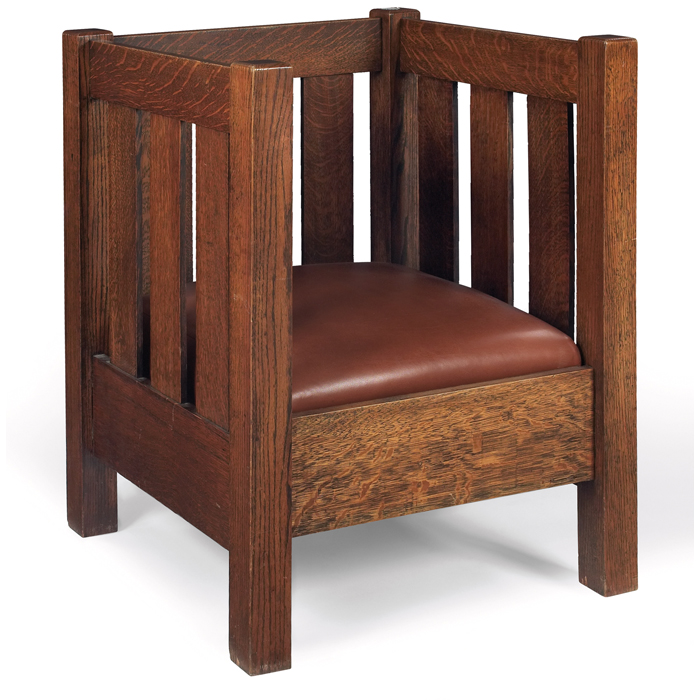 Appraisal: Arts and Crafts armchair cube form with vertical slats at