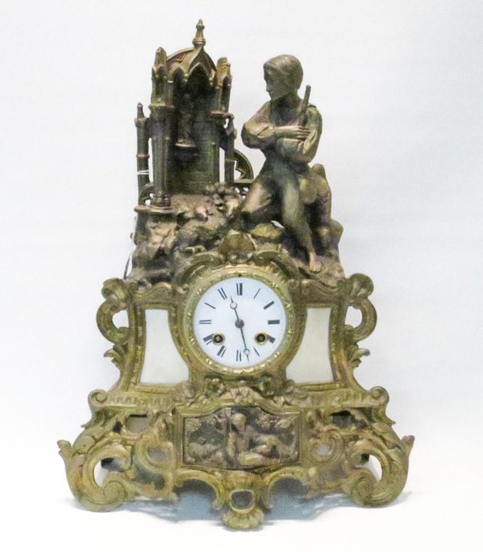 Appraisal: FRENCH GILT SPELTER AND ALABASTER STATUE CLOCK having a sheep