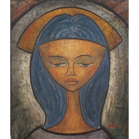 Appraisal: Angel Botello Puerto Rican - Portrait of Jane Blue Madonna