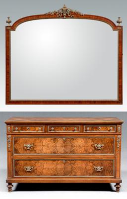 Appraisal: Ormolu mounted French dresser mirror bookmatched figured walnut top and