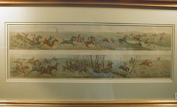 Appraisal: Three early thC twin strip coloured prints depicting hunt and