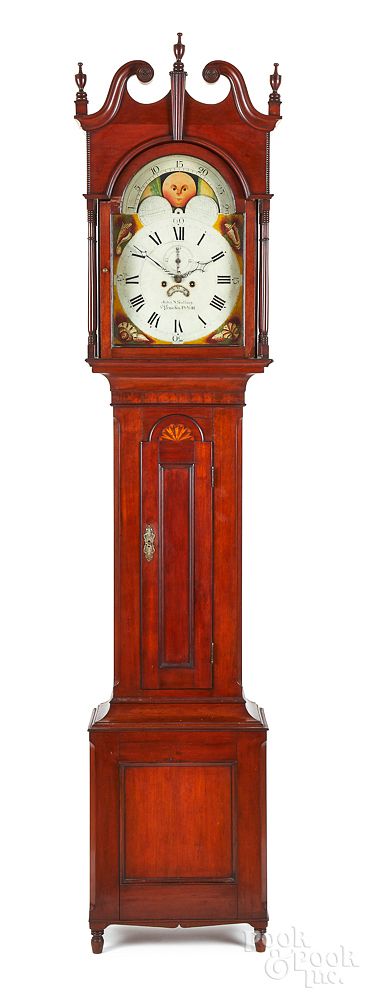 Appraisal: Pennsylvania Federal cherry tall case clock Pennsylvania Federal cherry tall