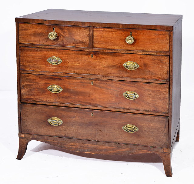 Appraisal: A GEORGE III MAHOGANY STRAIGHT FRONT CHEST of two short