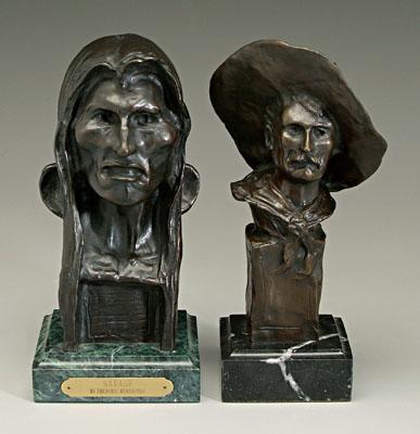 Appraisal: Two bronzes after Remington portrait bust of a cowboy signed