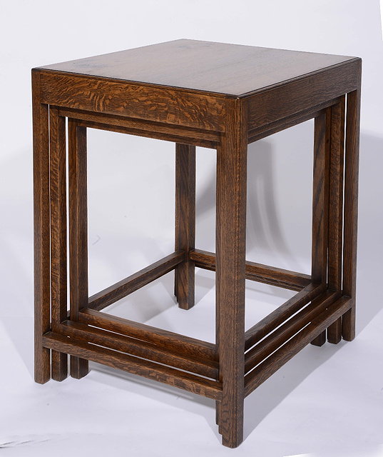 Appraisal: A Heals oak nest of square tablescirca each with square