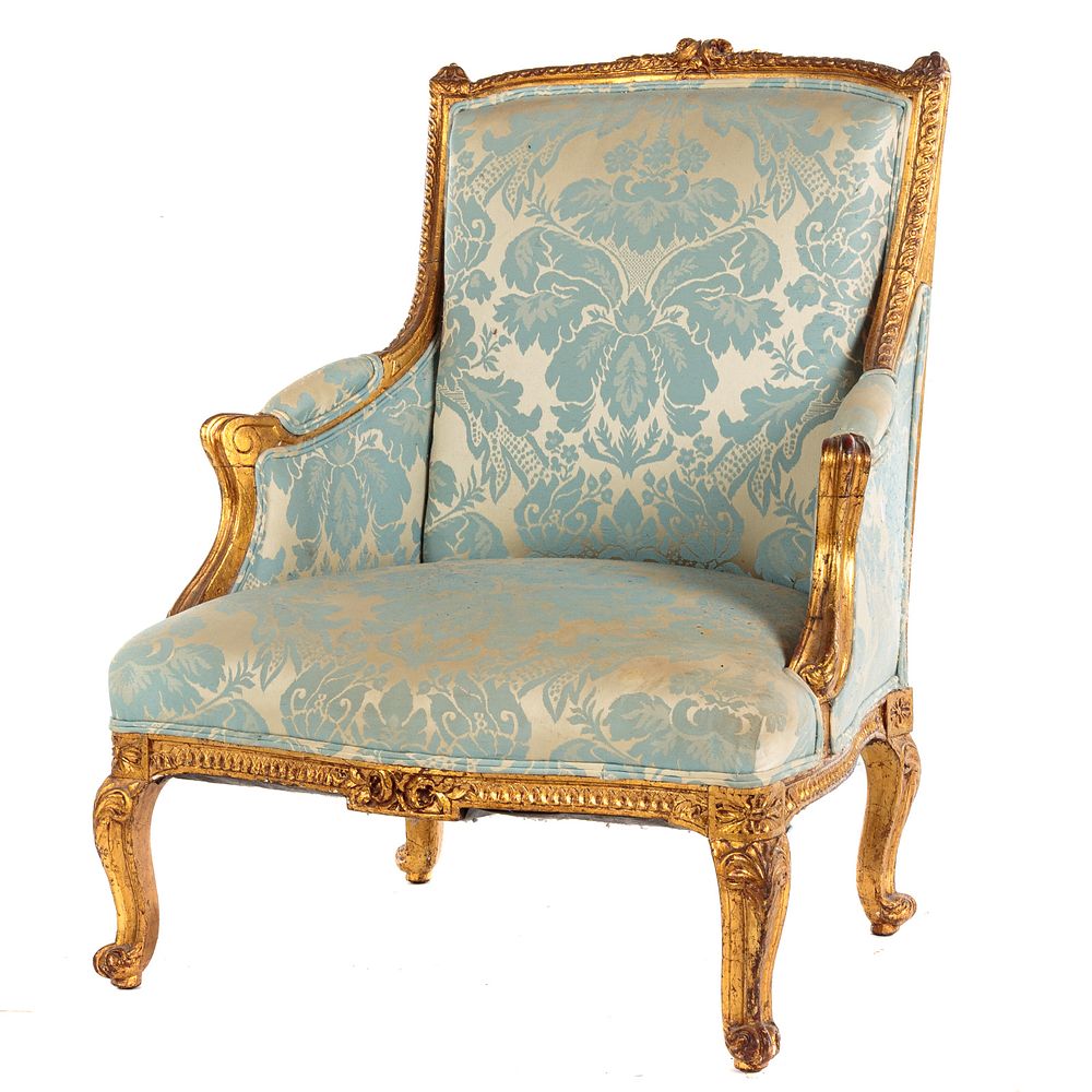 Appraisal: Louis XV Style Carved Giltwood Arm Chair in H in