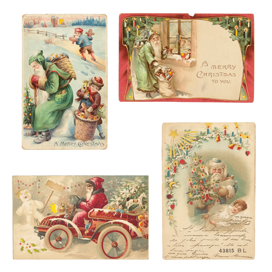 Appraisal: POSTCARDS--SANTA H-T-Ls Group of Santa hold-to-lights of the diecut variety