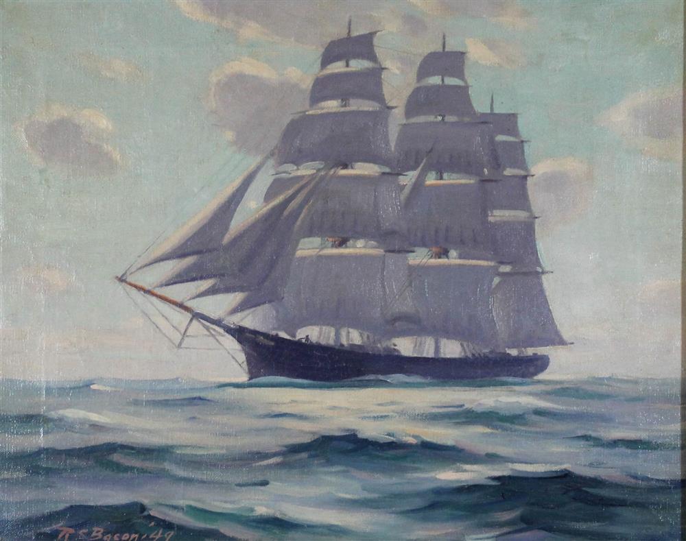 Appraisal: ROBERT BACON AMERICAN TH CENTURY CLIPPER SHIP Oil on canvas