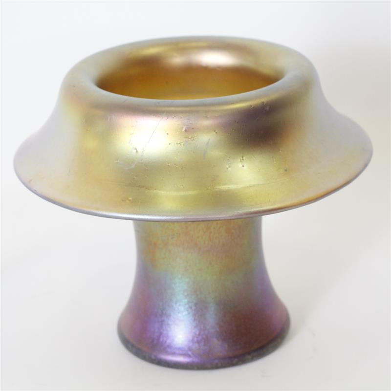 Appraisal: Czech Art Glass Gold Iridescent Vase with fold over rim