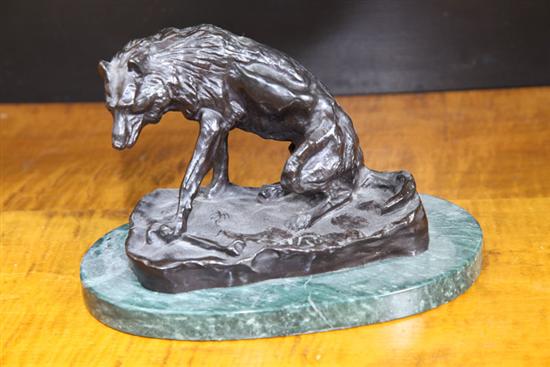 Appraisal: BRONZE AFTER C M RUSSELL Sculpture of a Coyote on