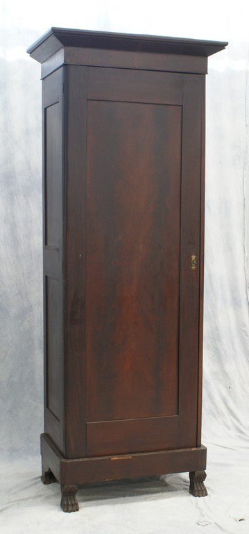 Appraisal: Mahogany Single Door Cabinet paw feet interior fitted with shelves