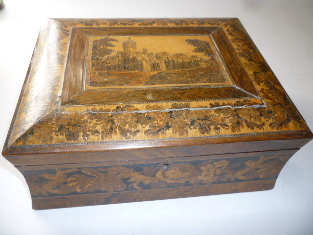 Appraisal: A ROSEWOOD TUNBRIDGE WARE WORKBOX of waisted oblong form the