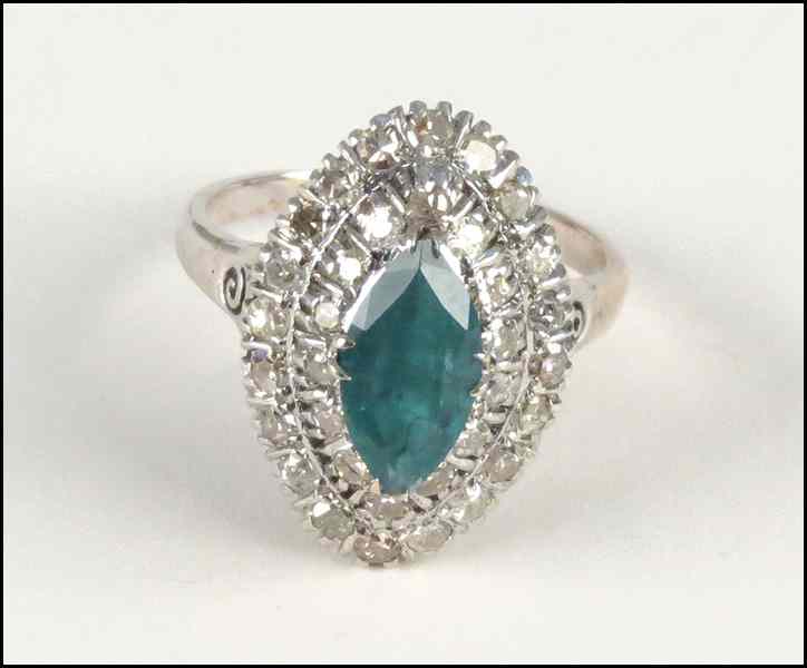 Appraisal: LAB CREATED EMERALD DIAMOND AND WHITE GOLD RING Marquis shaped