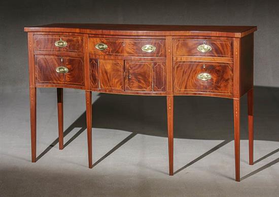 Appraisal: Federal Satinwood Inlaid Mahogany Serpentine Sideboard New England Probably Massachusetts