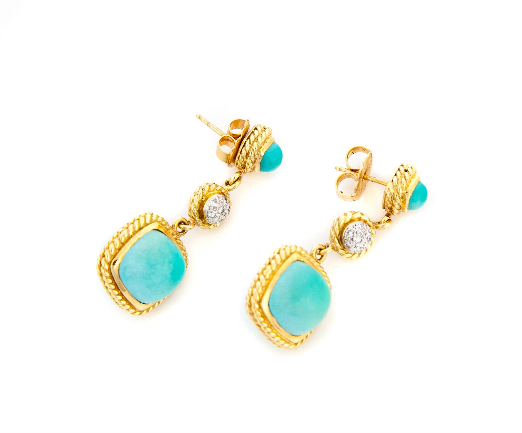 Appraisal: K GOLD DIAMOND AND TURQUOISE EARRINGS American st century Each