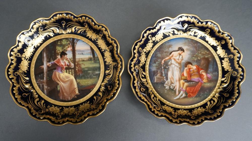 Appraisal: Two Royal Vienna Type Hand-Painted Cobalt Porcelain Compotes Including Rinaldo