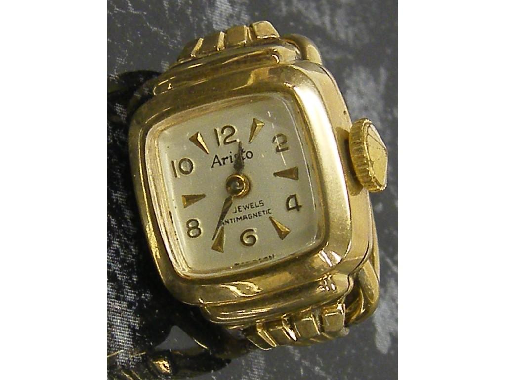 Appraisal: Aristo gold plated ring watch jewels mm