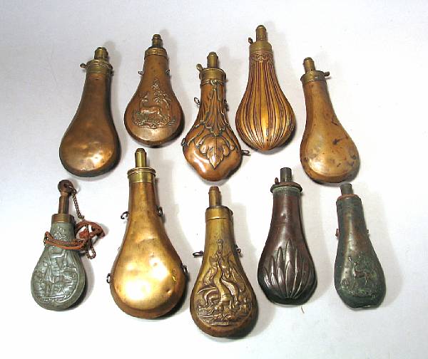 Appraisal: A lot of ten th century powder flasks Including examples