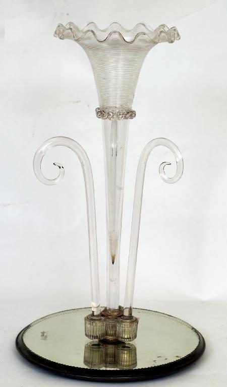 Appraisal: VICTORIAN CLEAR GLASS EPERGNE the central trumpet with undulating rim