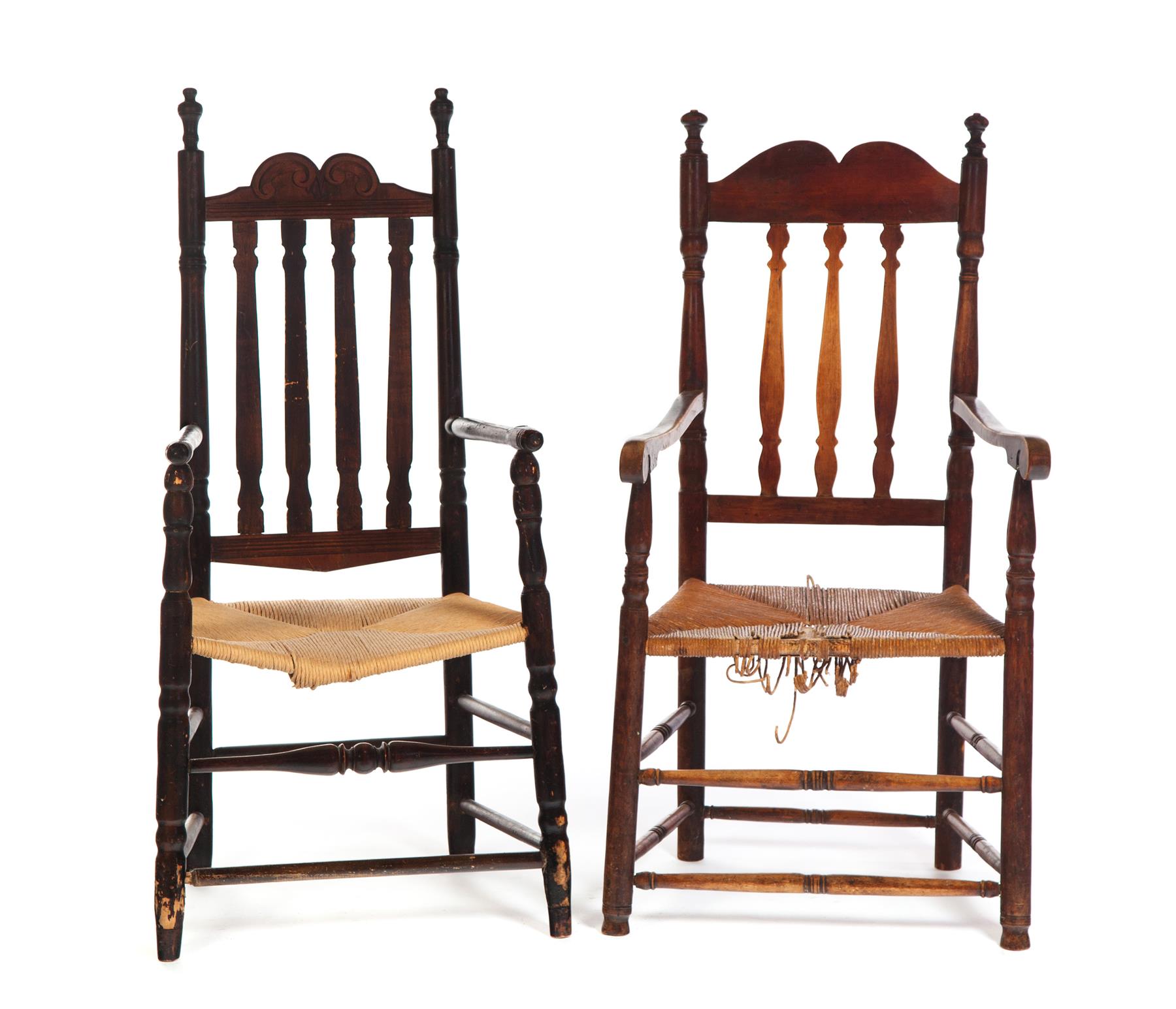 Appraisal: TWO AMERICAN BANISTER BACK ARMCHAIRS Eighteenth century mixed woods Turned